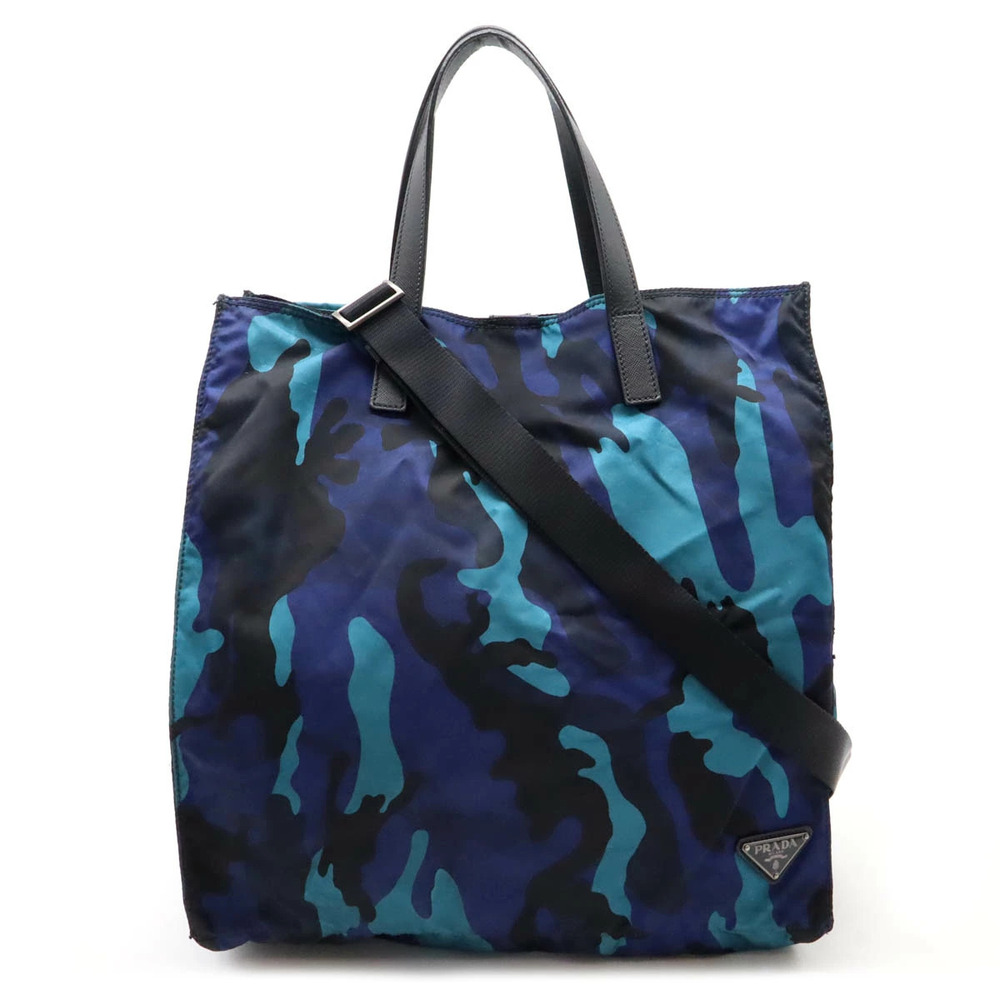 Prada Tote Tessuto Saffiano Bag Shoulder Camouflage ROYAL Blue Multicolor